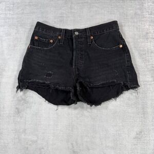Levis Shorts Womens 27 Black 501 Original High Rise Cut Off Distressed Denim